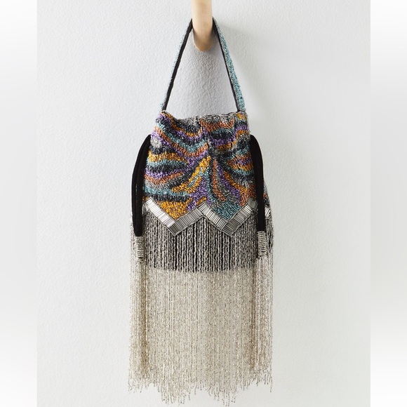 Free People Handbags - NWOT Free People Razzle Dazzle Beaded Fringe Clutch Handbag in Kaleidoscope